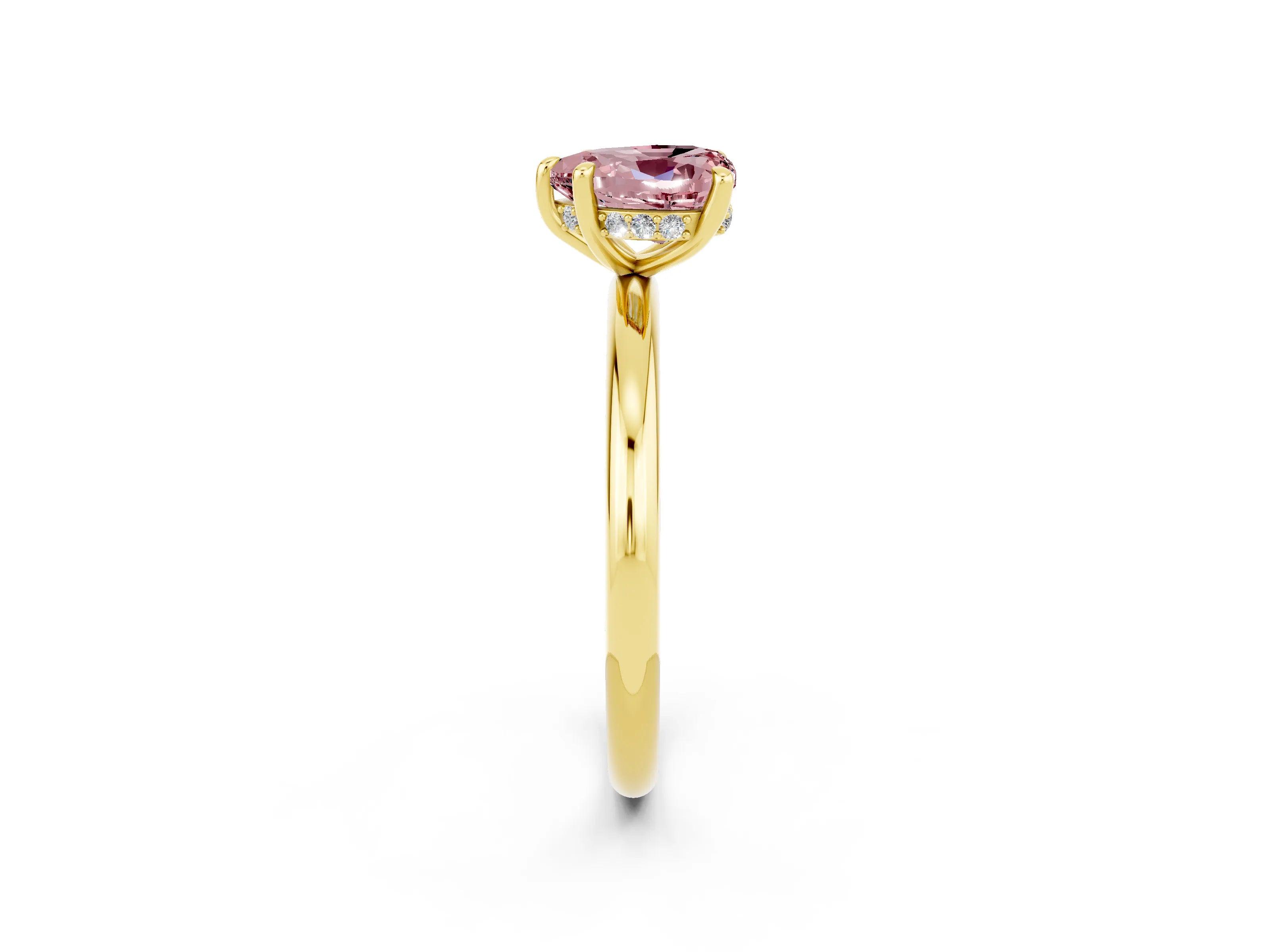 Yellow gold Heart Cut Morganite Solitaire Ring with Thin Band and Four-Prong Setting_2