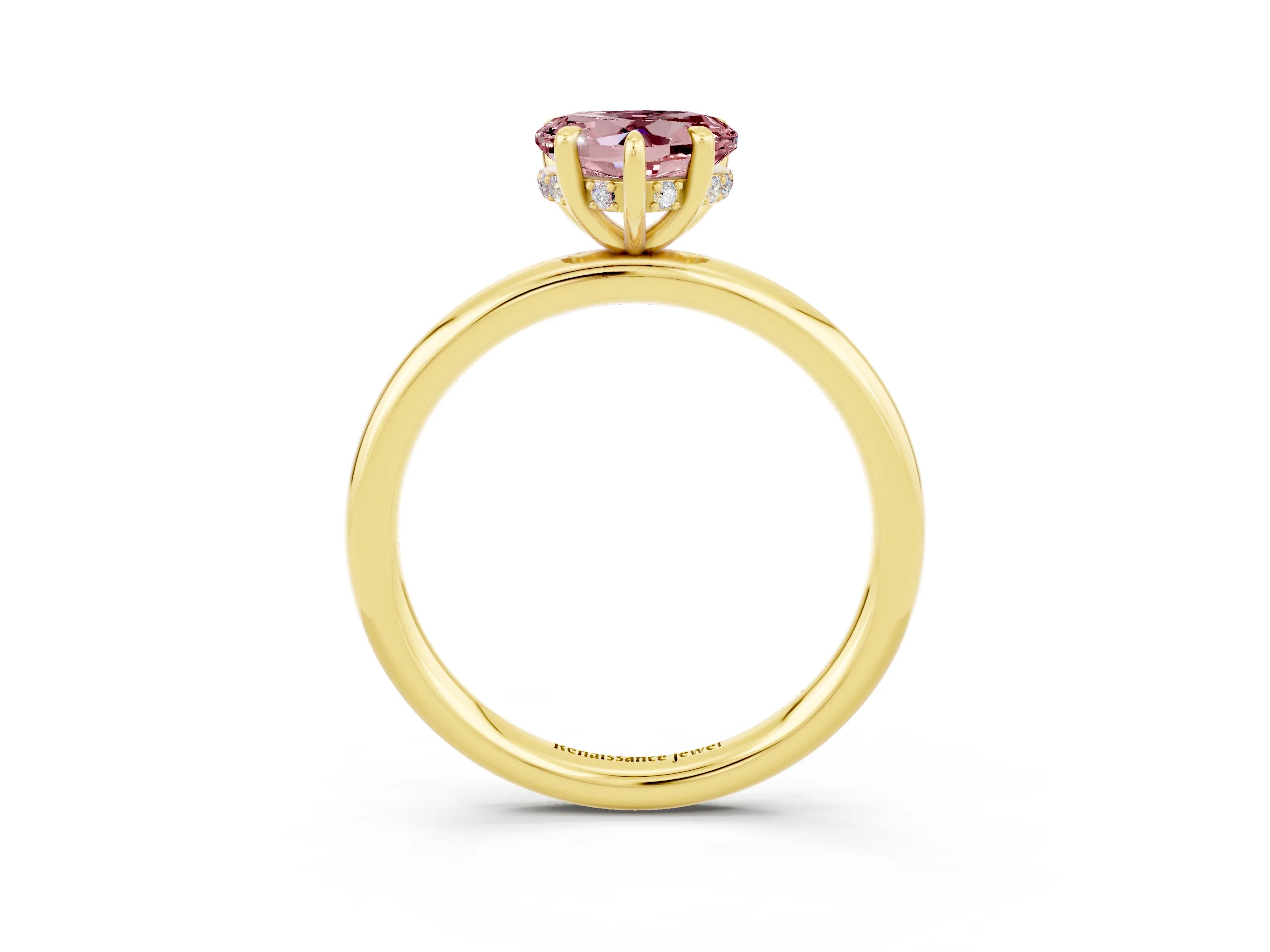 Yellow gold Heart Cut Morganite Solitaire Ring with Thin Band and Four-Prong Setting_3