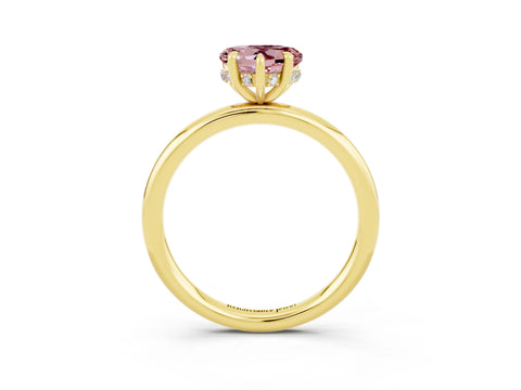 Yellow gold Heart Cut Morganite Solitaire Ring with Thin Band and Four-Prong Setting_3