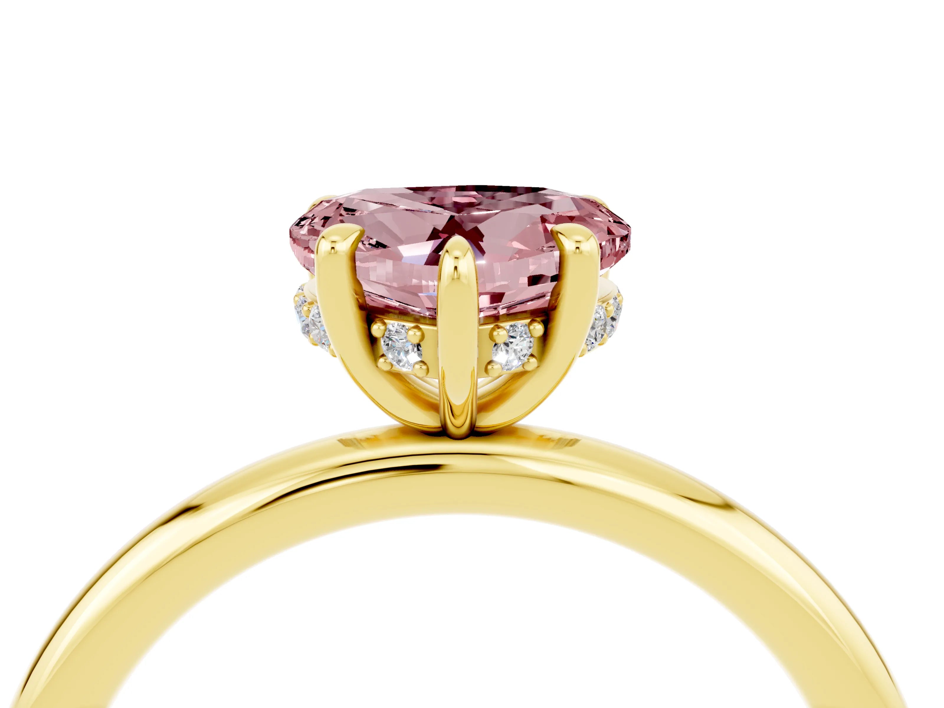 Yellow gold Heart Cut Morganite Solitaire Ring with Thin Band and Four-Prong Setting_4