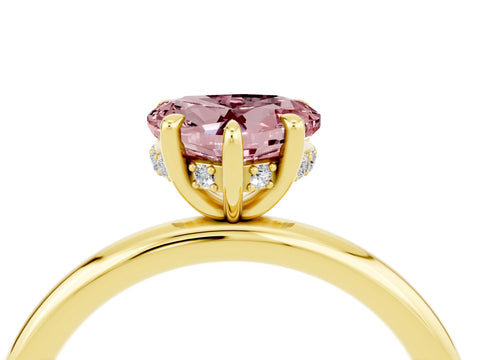 Yellow gold Heart Cut Morganite Solitaire Ring with Thin Band and Four-Prong Setting_4