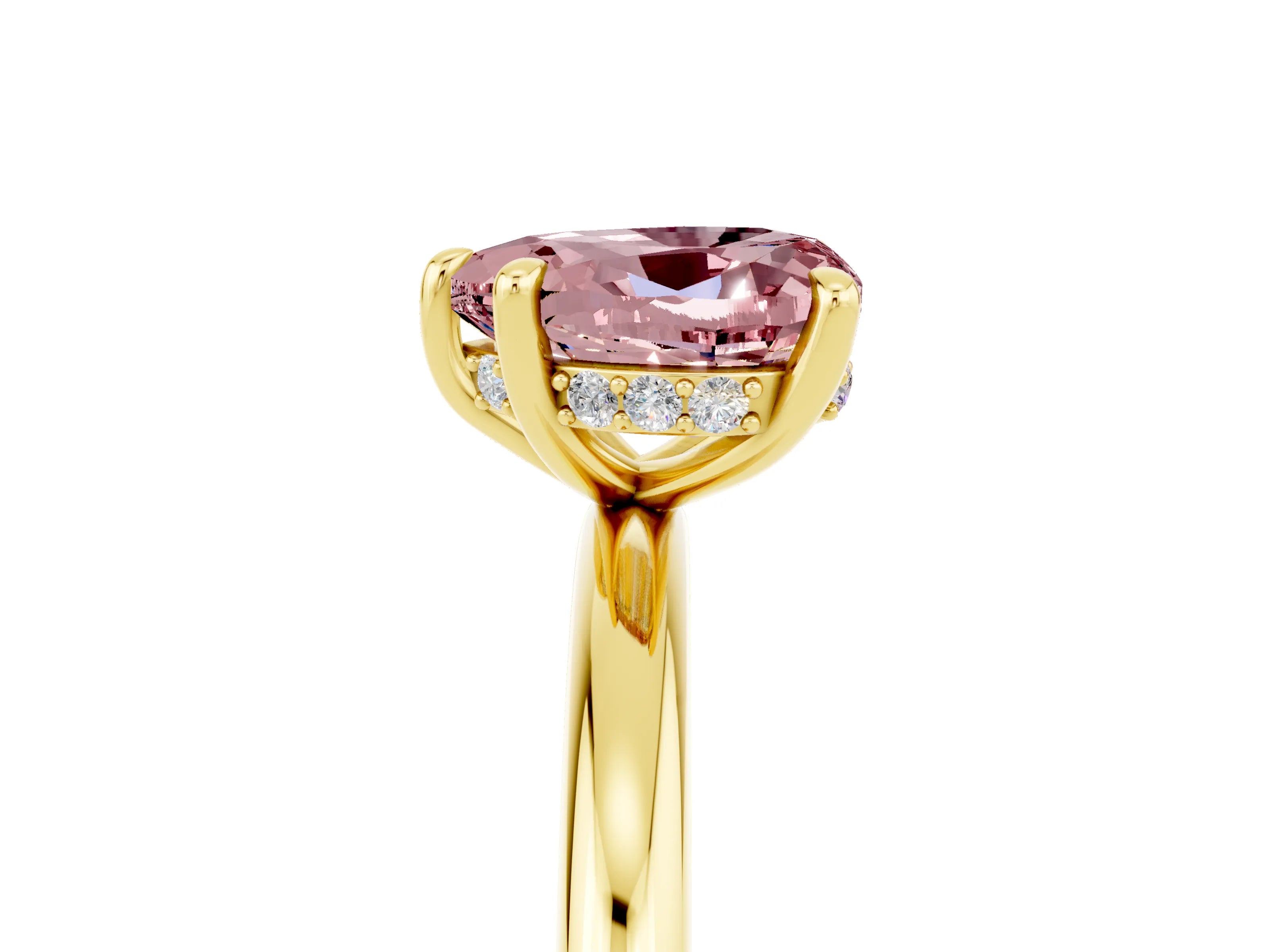 Yellow gold Heart Cut Morganite Solitaire Ring with Thin Band and Four-Prong Setting_5
