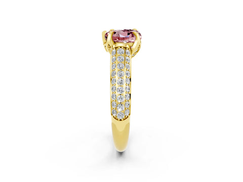 Yellow gold Heart Cut Morganite Solitaire Ring with Three-Row Pavé Band and Four-Prong Setting_14