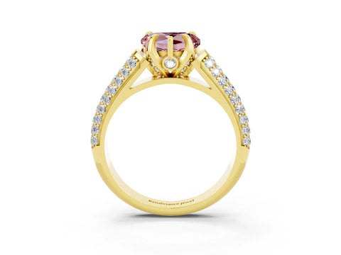 Yellow gold Heart Cut Morganite Solitaire Ring with Three-Row Pavé Band and Four-Prong Setting_15
