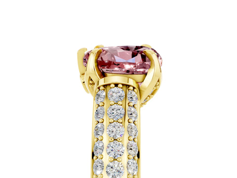 Yellow gold Heart Cut Morganite Solitaire Ring with Three-Row Pavé Band and Four-Prong Setting_17