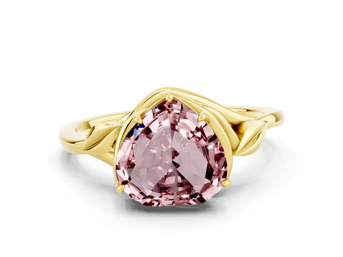 Yellow gold Heart Cut Morganite Solitaire Ring with Twist Band and Four-Prong Setting_24