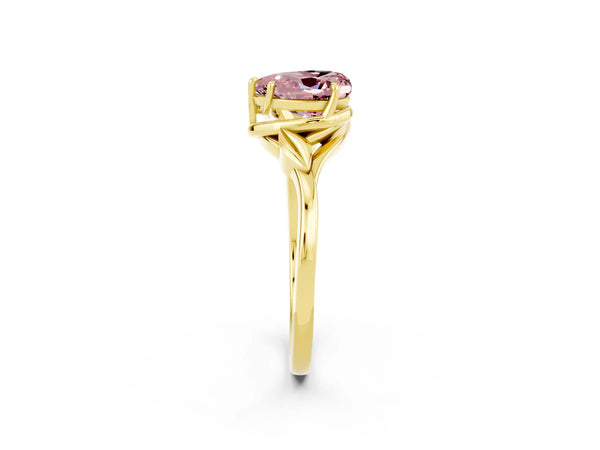 Yellow gold Heart Cut Morganite Solitaire Ring with Twist Band and Four-Prong Setting