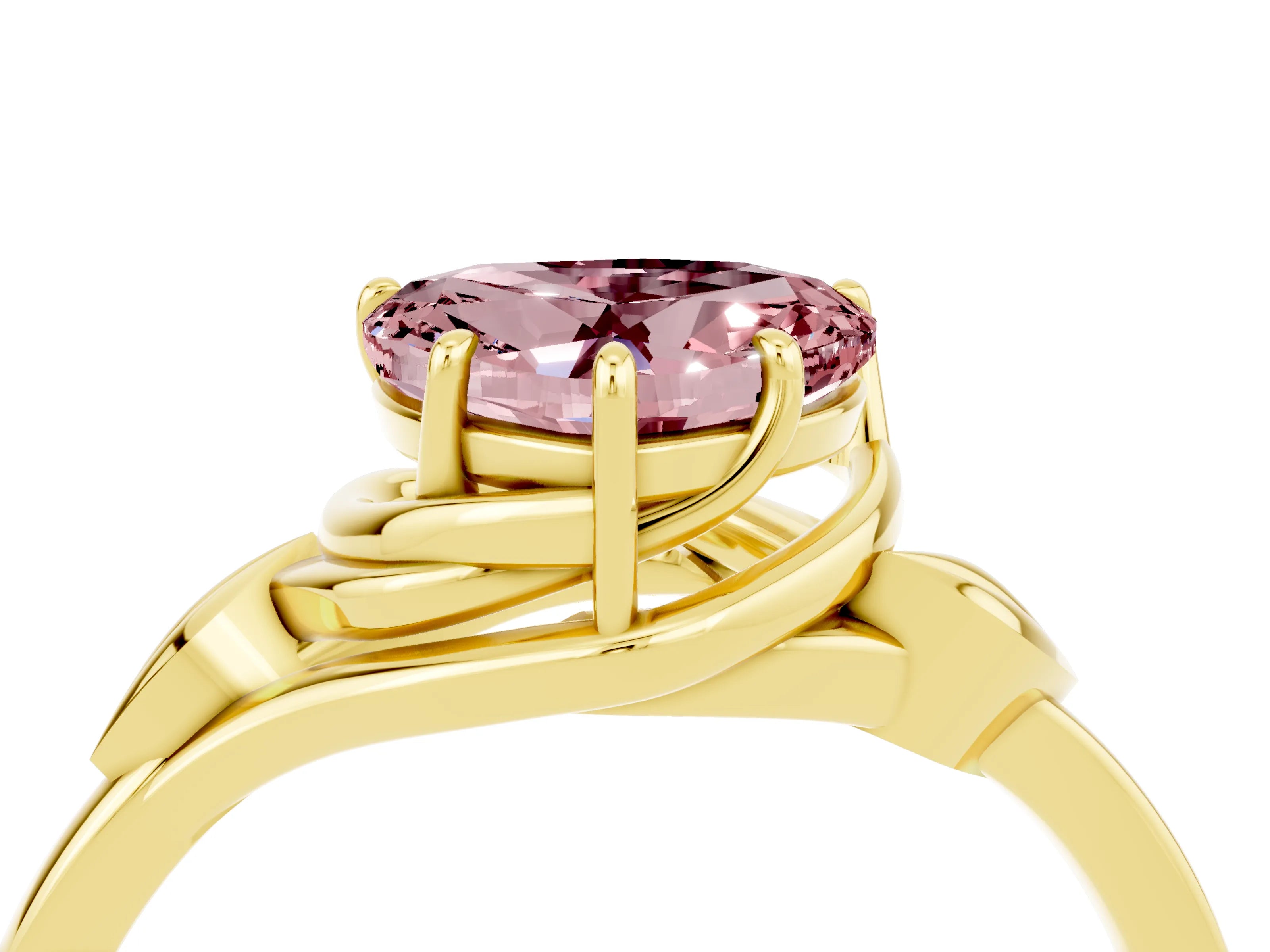 Yellow gold Heart Cut Morganite Solitaire Ring with Twist Band and Four-Prong Setting_28
