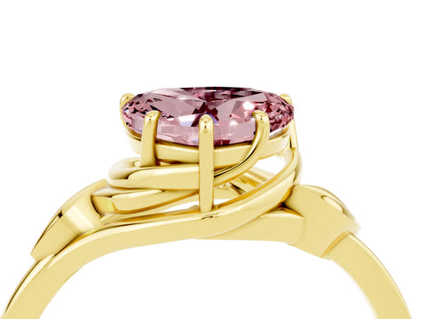 Yellow gold Heart Cut Morganite Solitaire Ring with Twist Band and Four-Prong Setting_28
