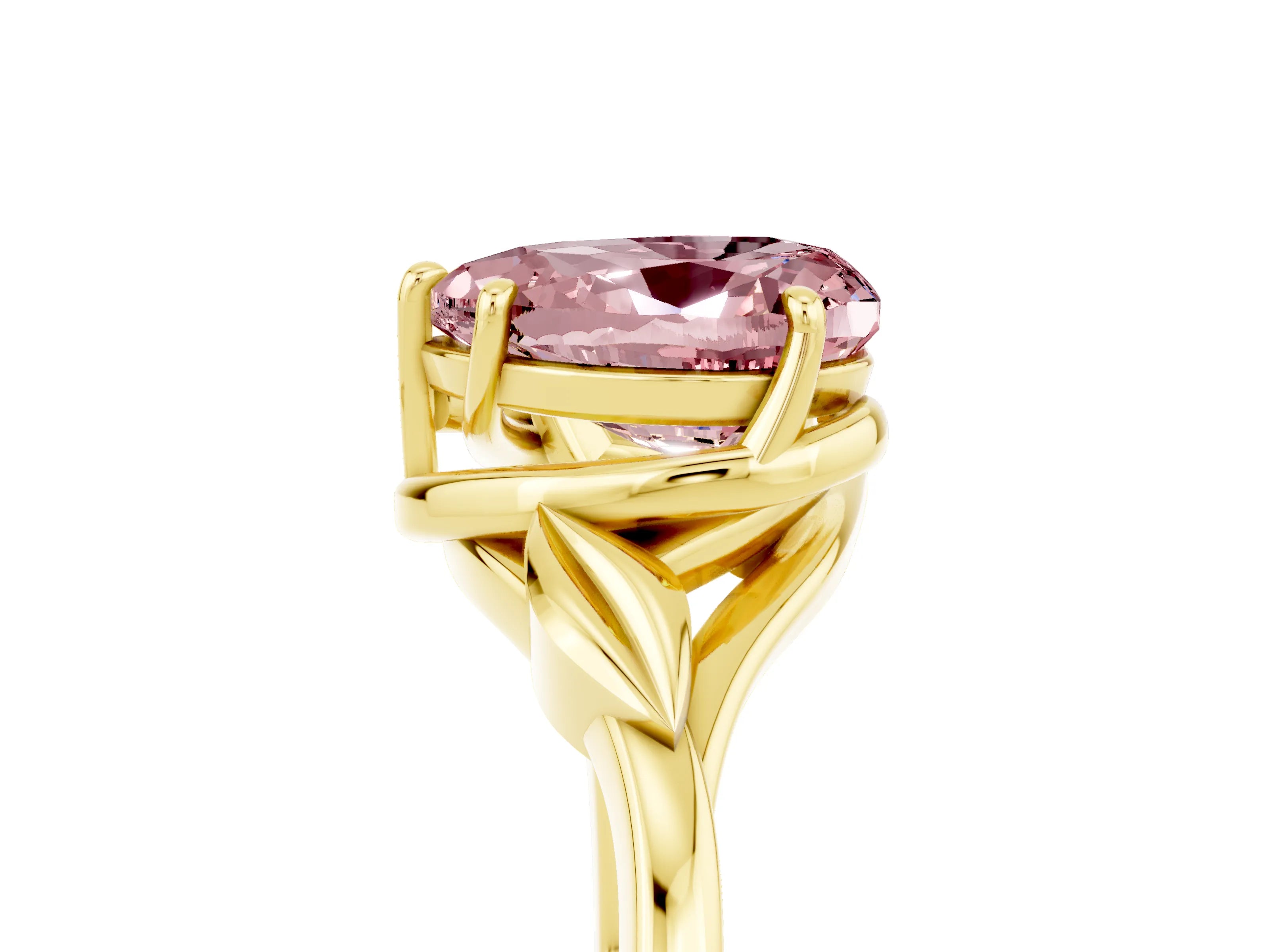 Yellow gold Heart Cut Morganite Solitaire Ring with Twist Band and Four-Prong Setting_29