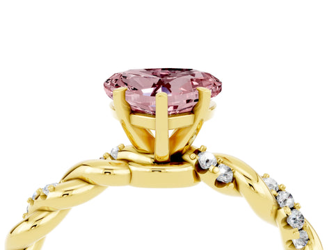 Yellow gold Heart Cut Morganite Solitaire Ring with Twisted Band and Pavé Accents_4