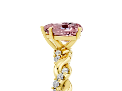 Yellow gold Heart Cut Morganite Solitaire Ring with Twisted Band and Pavé Accents_5