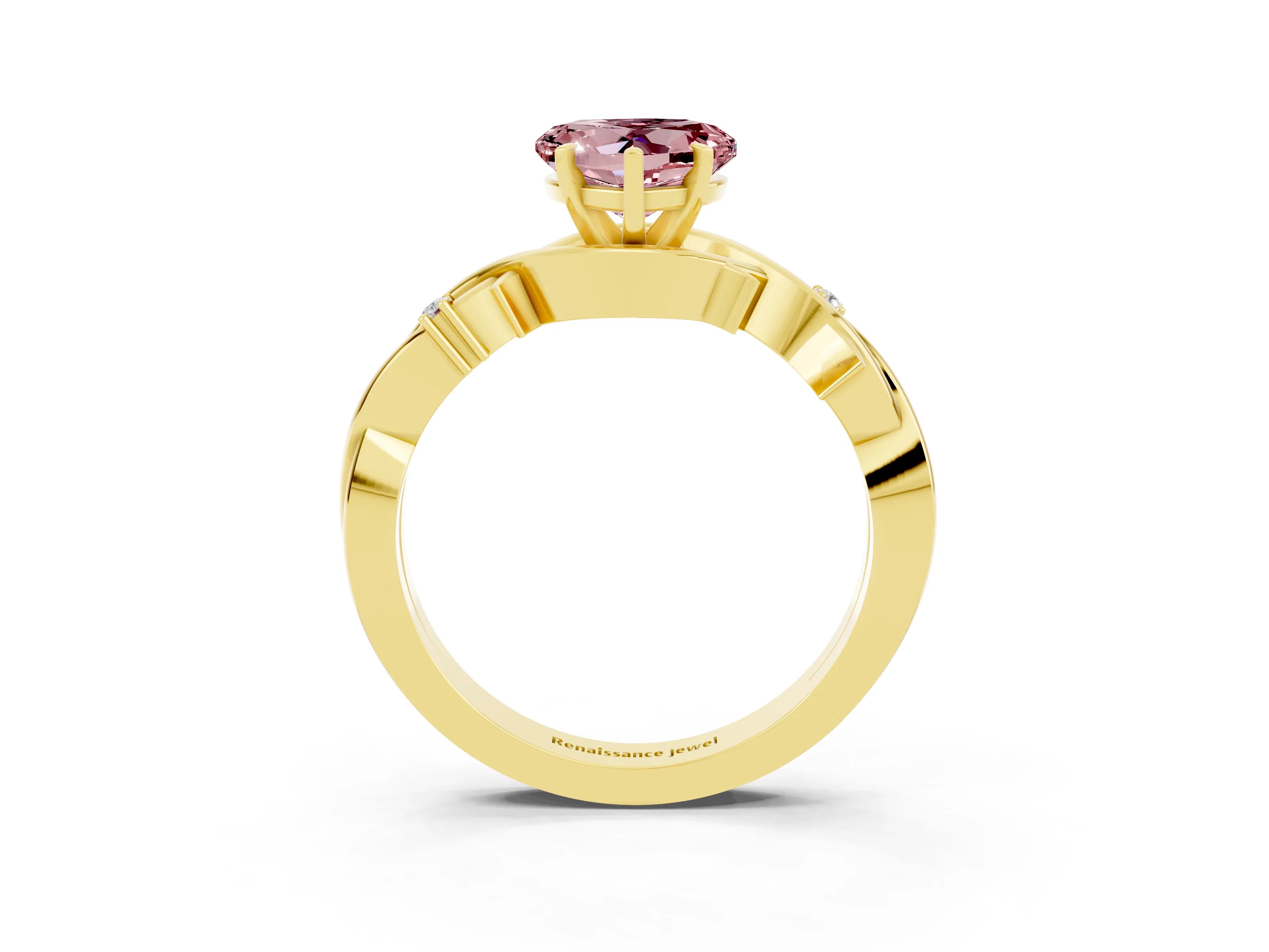 Yellow gold Heart Cut Morganite Solitaire Ring with Twisted Band and Prong Setting_3