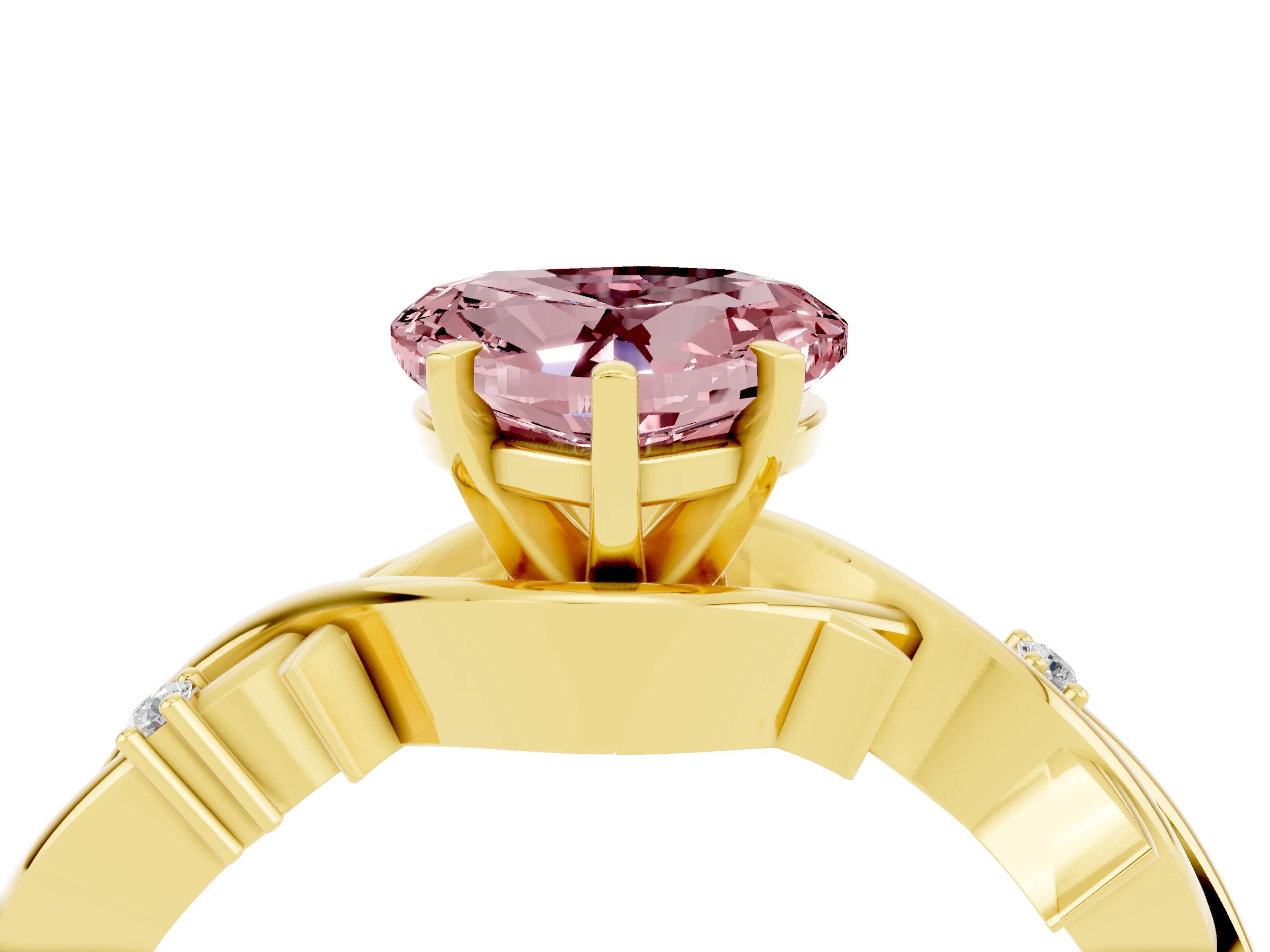 Yellow gold Heart Cut Morganite Solitaire Ring with Twisted Band and Prong Setting_4