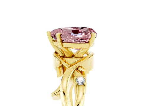 Yellow gold Heart Cut Morganite Solitaire Ring with Twisted Band and Prong Setting_5