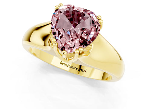 Yellow gold Heart Cut Morganite Solitaire Ring with Wide Band and Prong Setting_1
