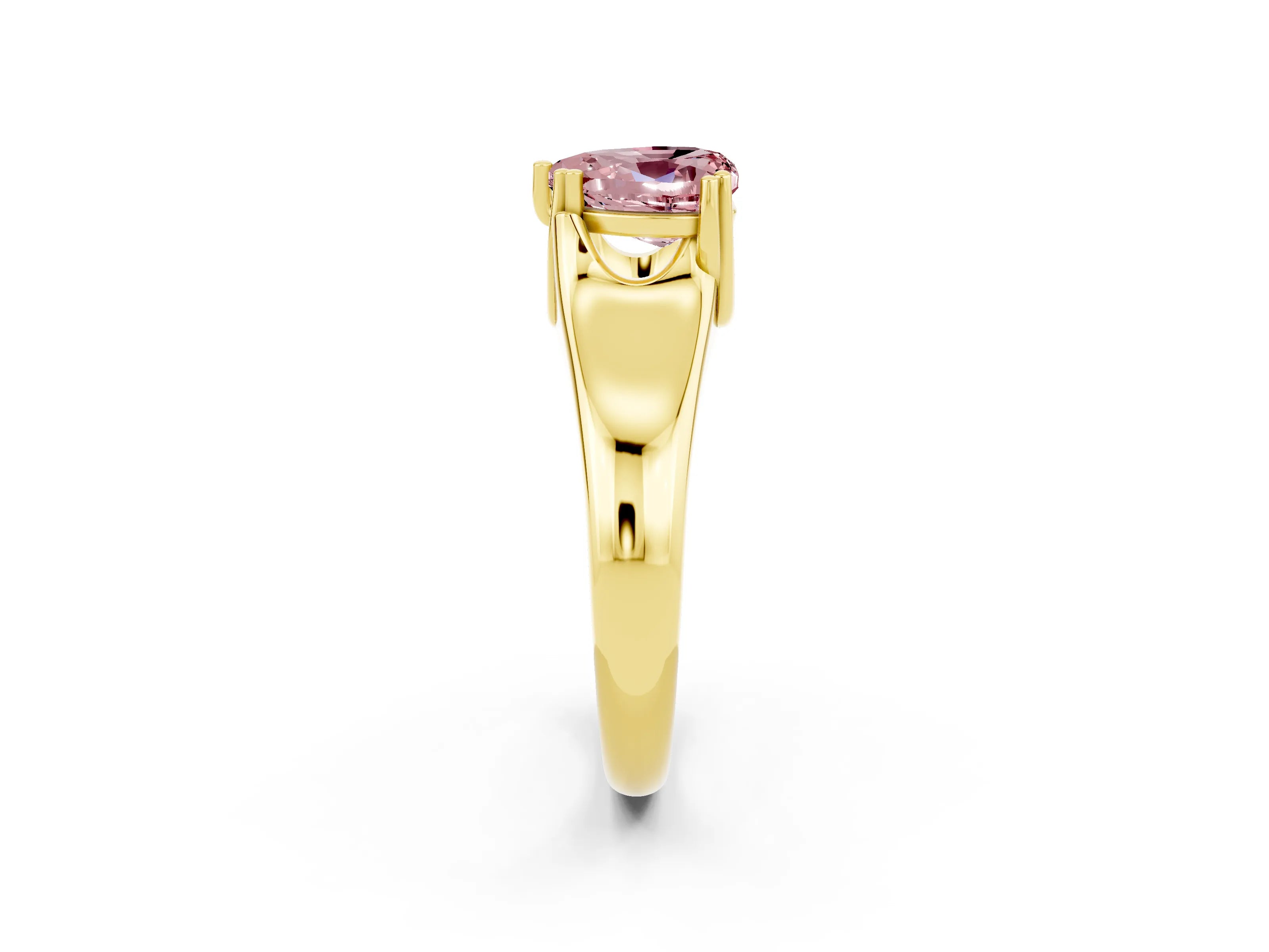 Yellow gold Heart Cut Morganite Solitaire Ring with Wide Band and Prong Setting_2