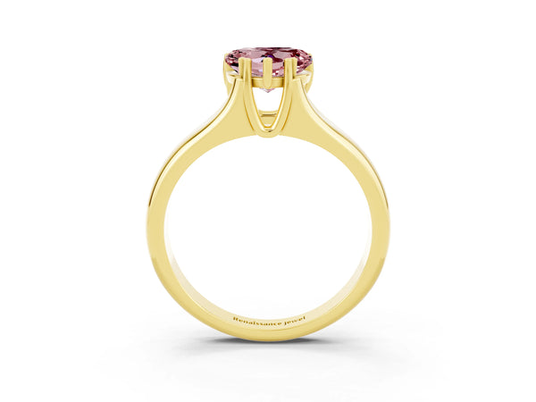 Yellow gold Heart Cut Morganite Solitaire Ring with Wide Band and Prong Setting