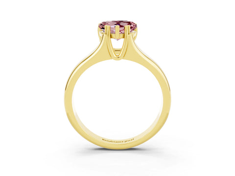 Yellow gold Heart Cut Morganite Solitaire Ring with Wide Band and Prong Setting_3