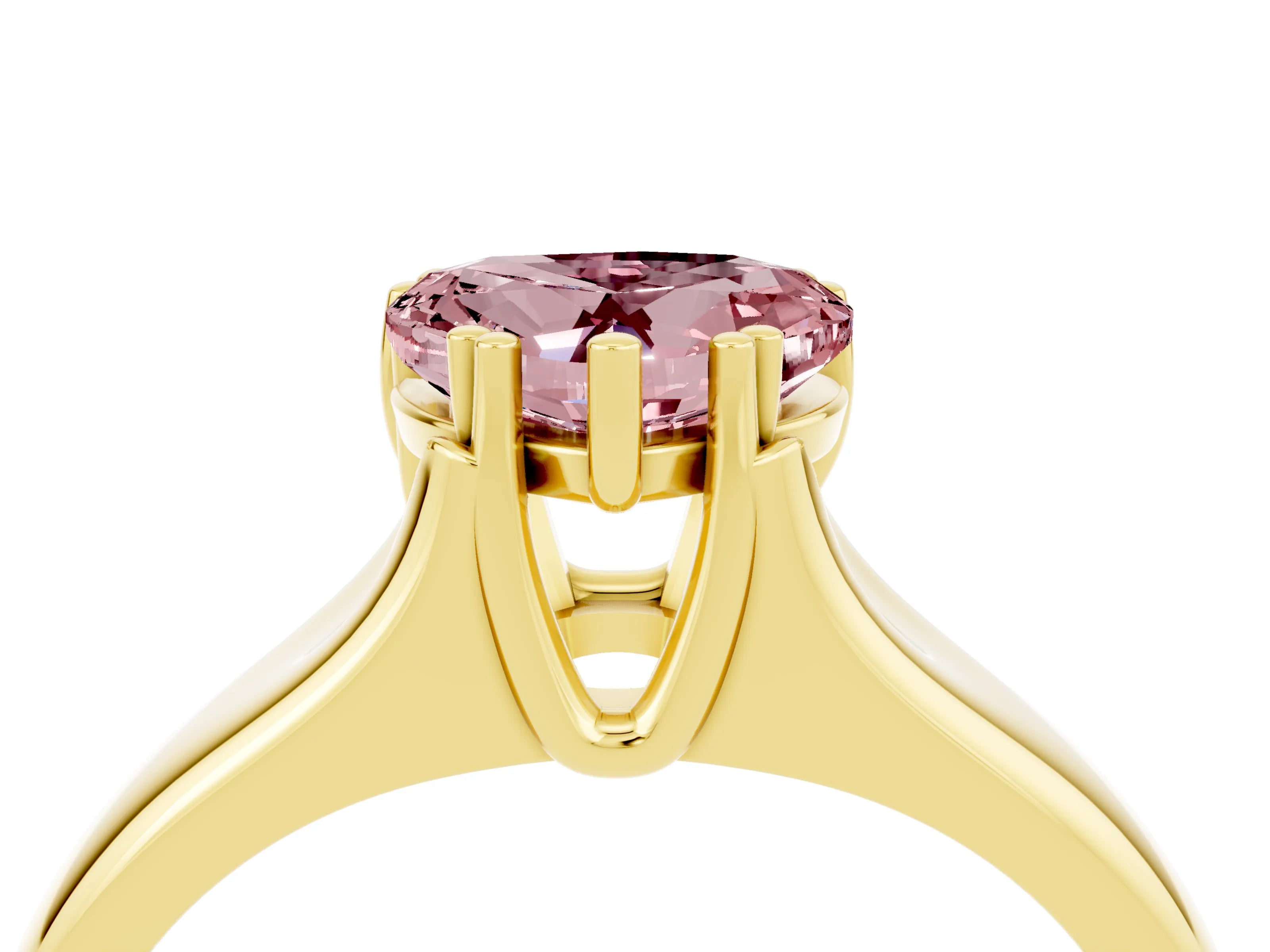 Yellow gold Heart Cut Morganite Solitaire Ring with Wide Band and Prong Setting_4