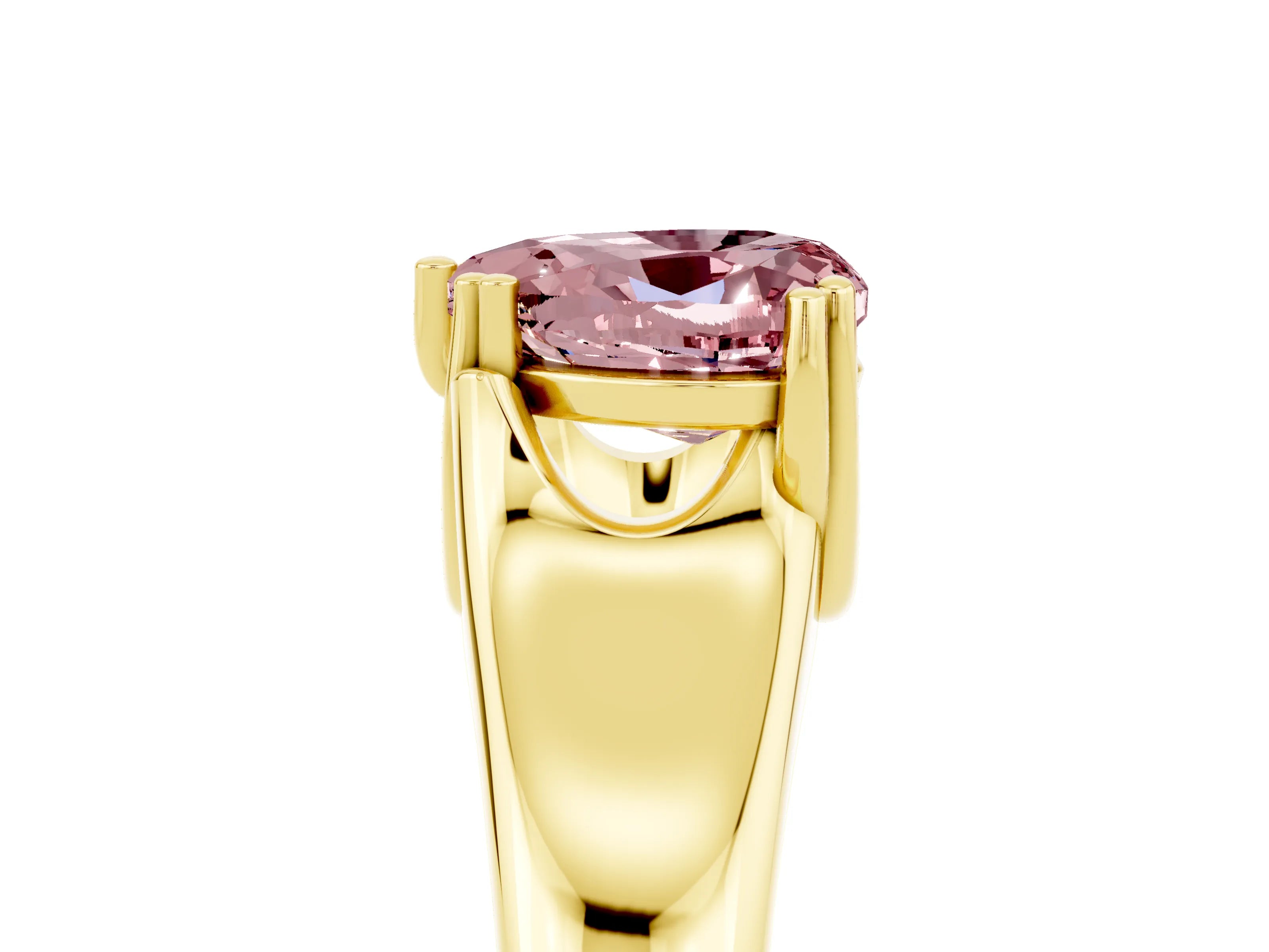 Yellow gold Heart Cut Morganite Solitaire Ring with Wide Band and Prong Setting_5
