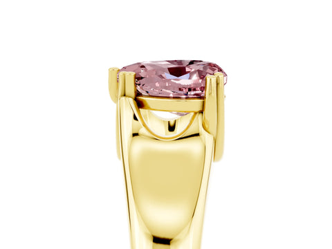 Yellow gold Heart Cut Morganite Solitaire Ring with Wide Band and Prong Setting_5