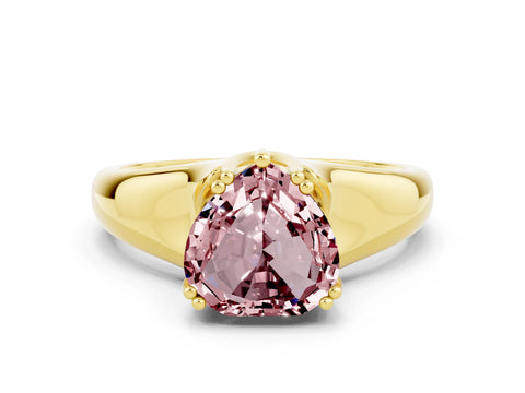 Yellow gold Heart Cut Morganite Solitaire Ring with Wide Band and Prong Setting