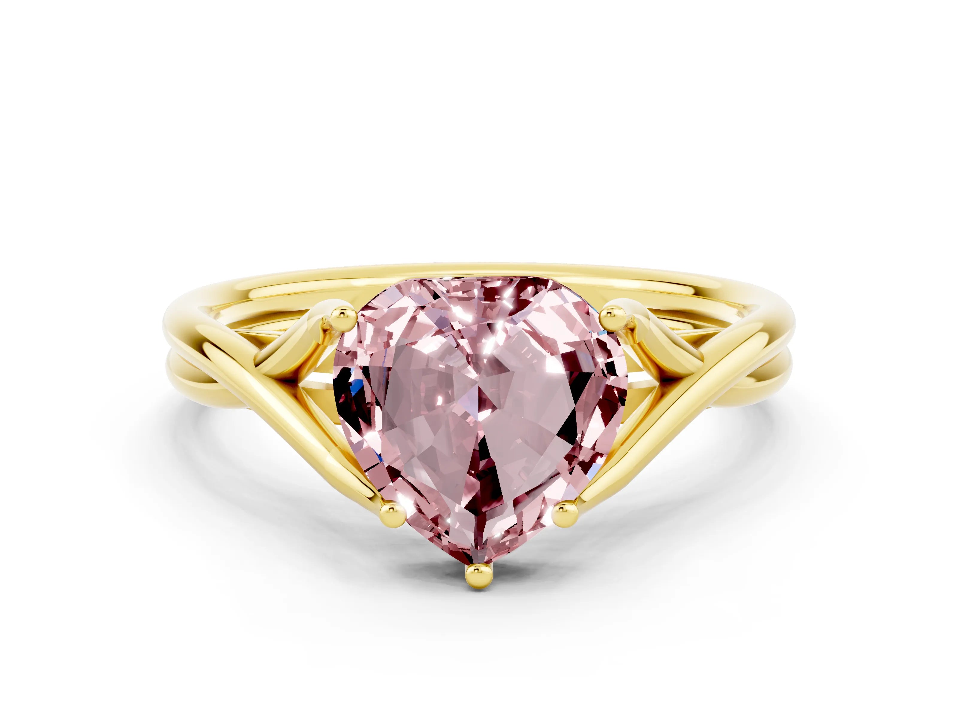 Yellow gold Heart Cut Morganite Solitaire Twist Band Prong Setting Ring_36