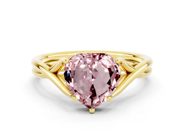 Yellow gold Heart Cut Morganite Solitaire Twist Band Prong Setting Ring