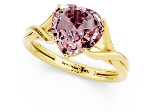 Yellow gold Heart Cut Morganite Solitaire Twist Band Prong Setting Ring_37