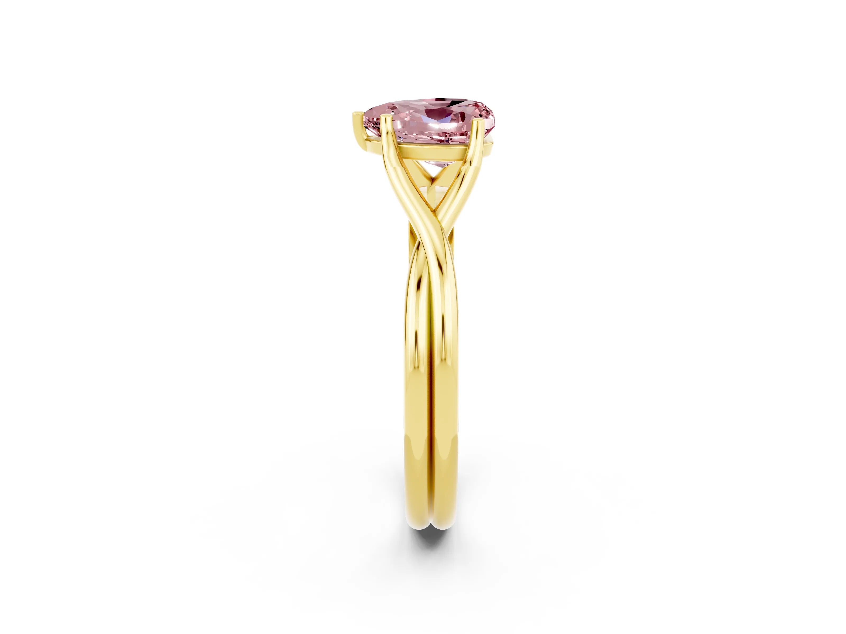 Yellow gold Heart Cut Morganite Solitaire Twist Band Prong Setting Ring_38