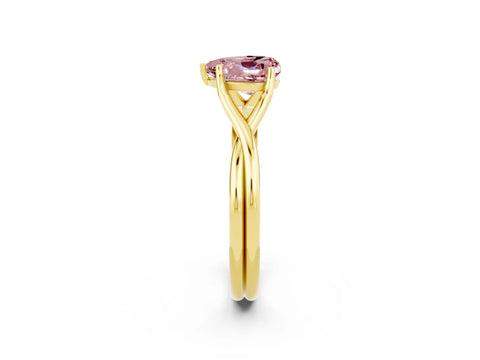 Yellow gold Heart Cut Morganite Solitaire Twist Band Prong Setting Ring_38