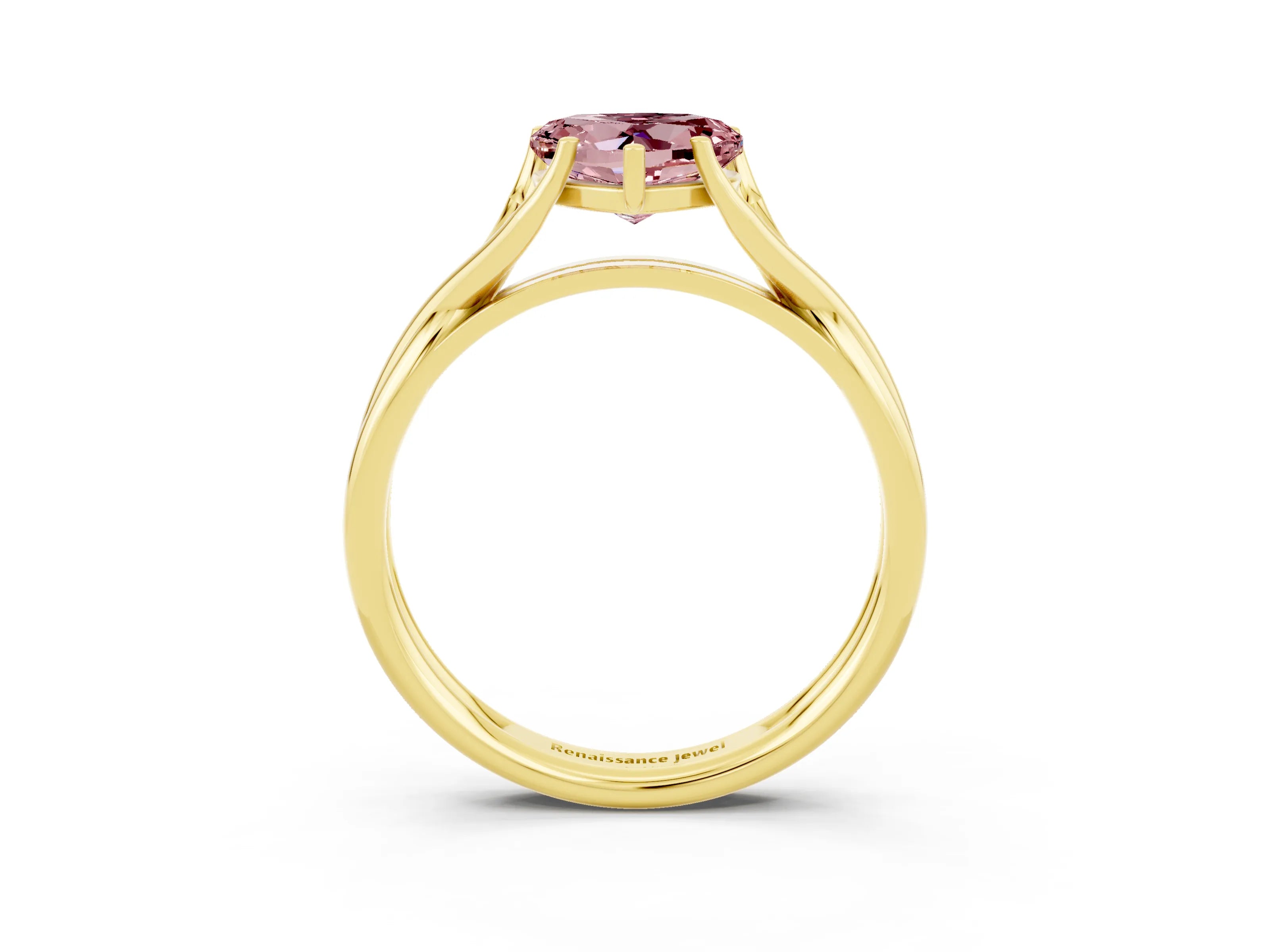 Yellow gold Heart Cut Morganite Solitaire Twist Band Prong Setting Ring_39