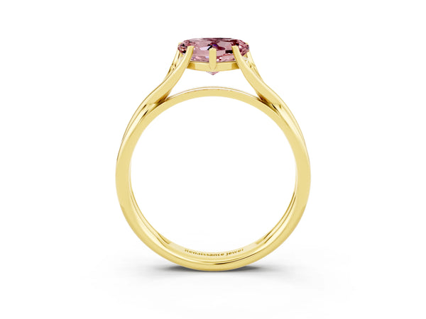 Yellow gold Heart Cut Morganite Solitaire Twist Band Prong Setting Ring