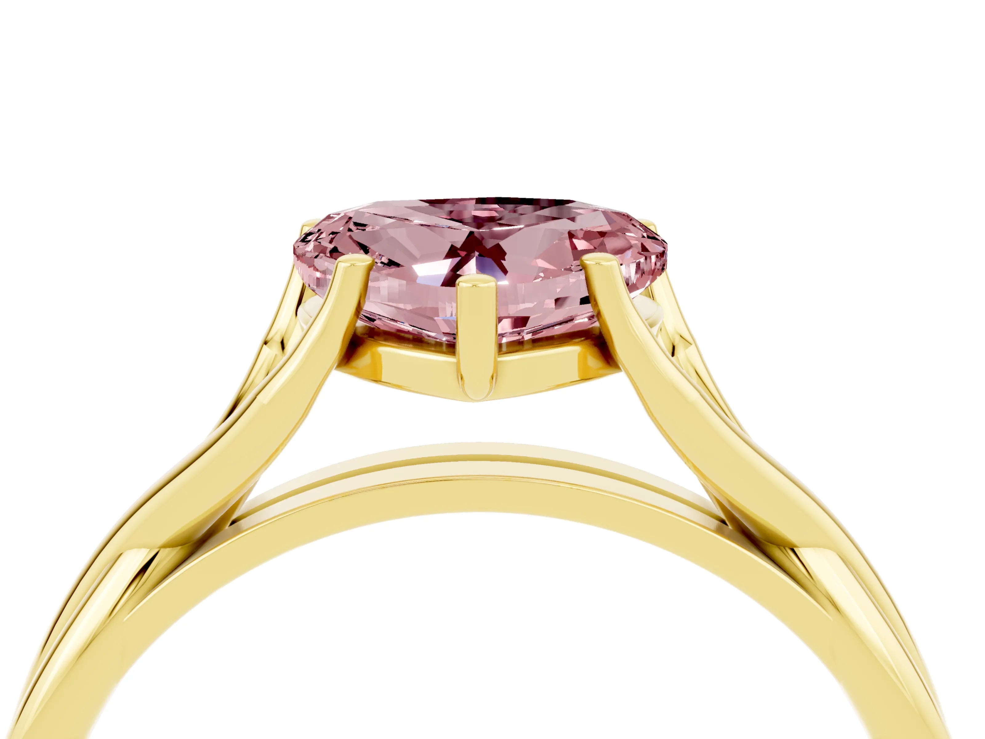 Yellow gold Heart Cut Morganite Solitaire Twist Band Prong Setting Ring_40