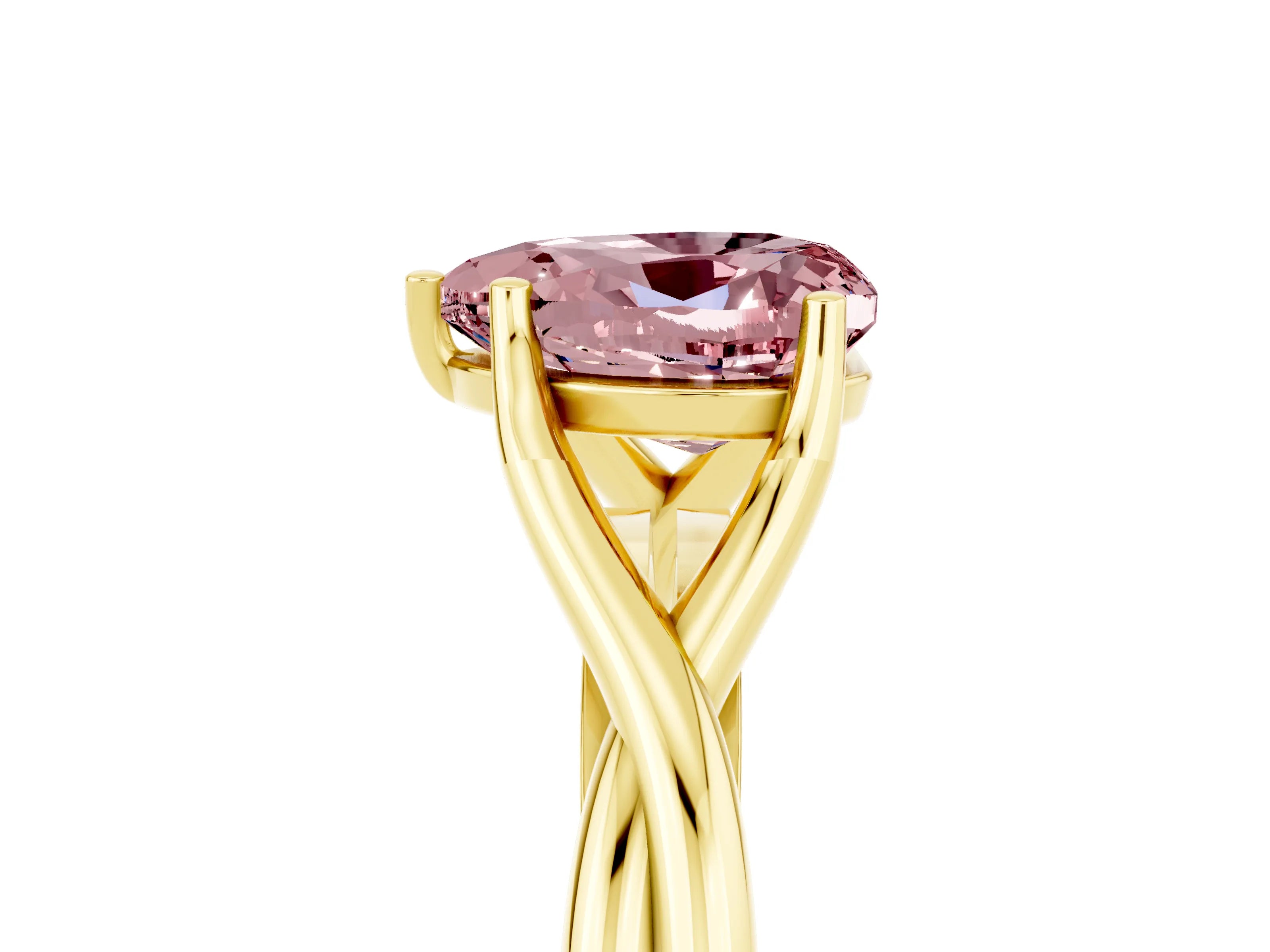 Yellow gold Heart Cut Morganite Solitaire Twist Band Prong Setting Ring_41