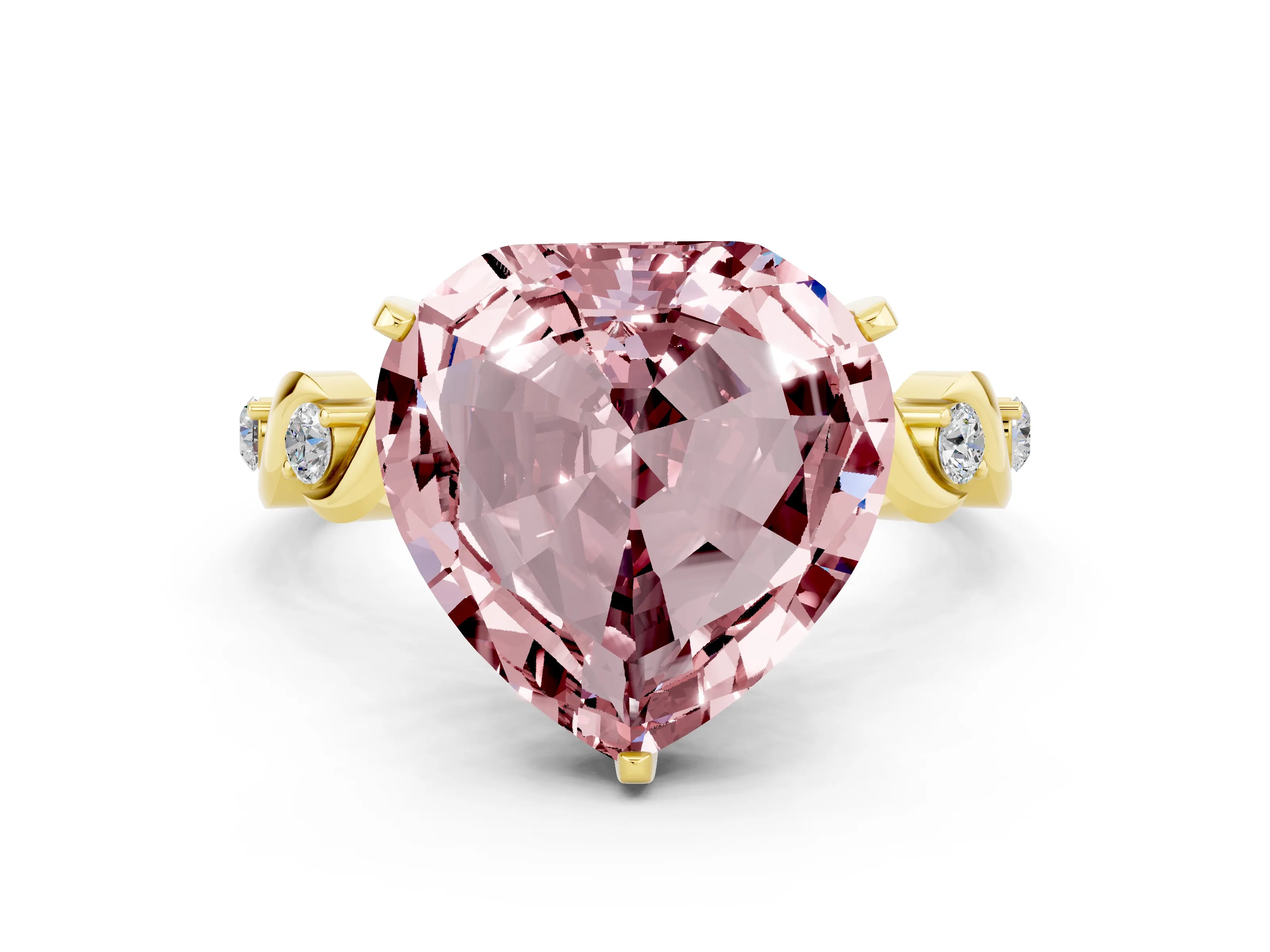 Yellow gold Heart Cut Morganite Solitaire Twisted Band with Round  Accents and Prong Setting_12