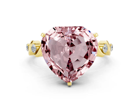 Yellow gold Heart Cut Morganite Solitaire Twisted Band with Round  Accents and Prong Setting_12