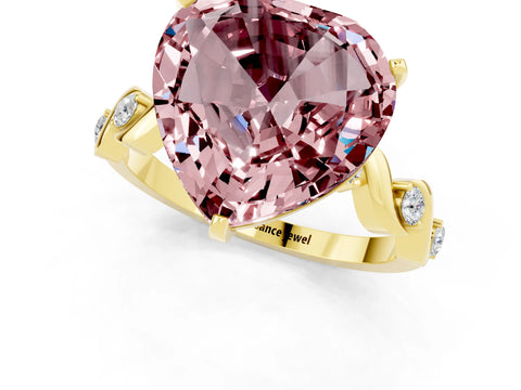 Yellow gold Heart Cut Morganite Solitaire Twisted Band with Round  Accents and Prong Setting_13