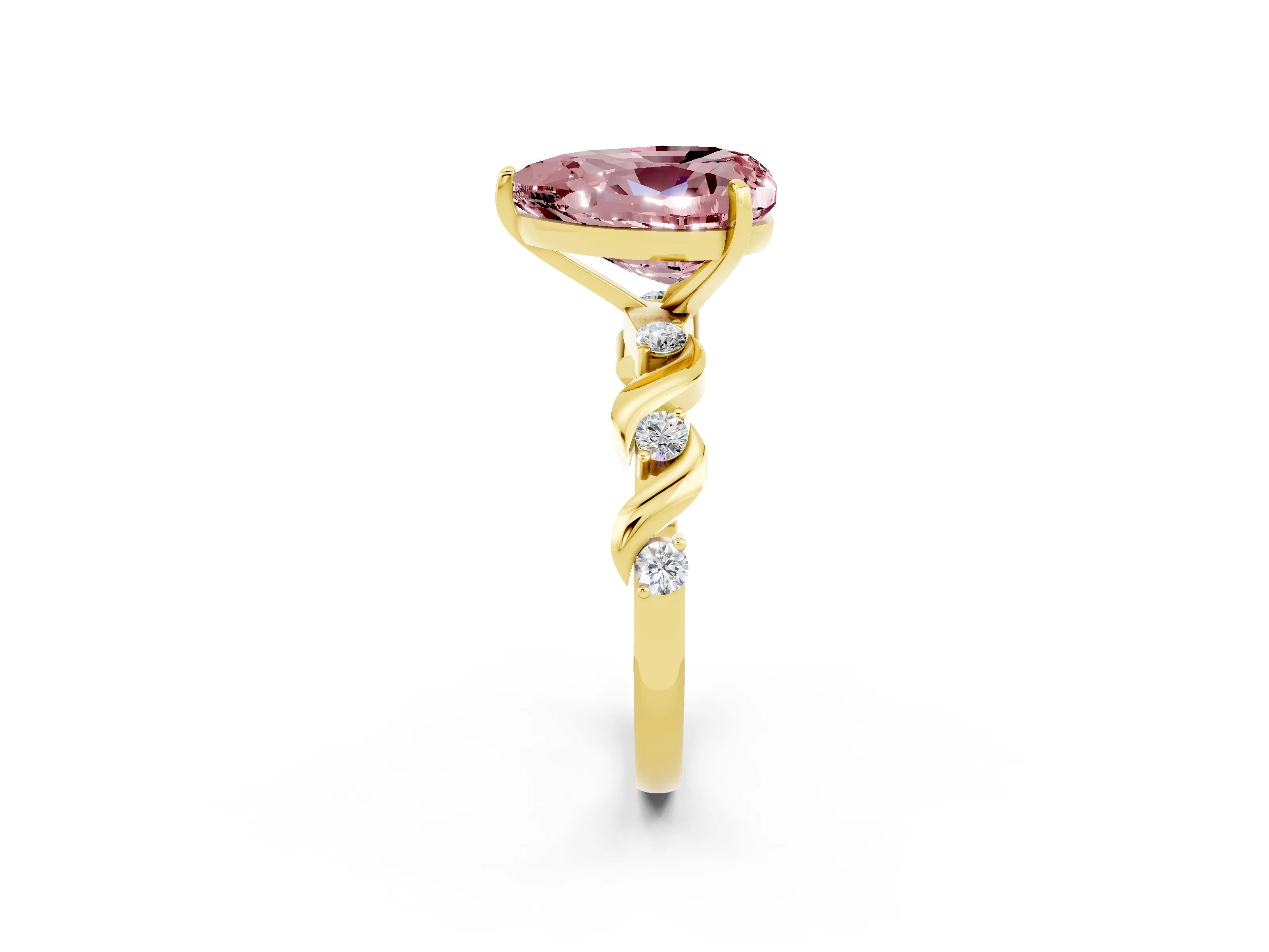 Yellow gold Heart Cut Morganite Solitaire Twisted Band with Round  Accents and Prong Setting_14