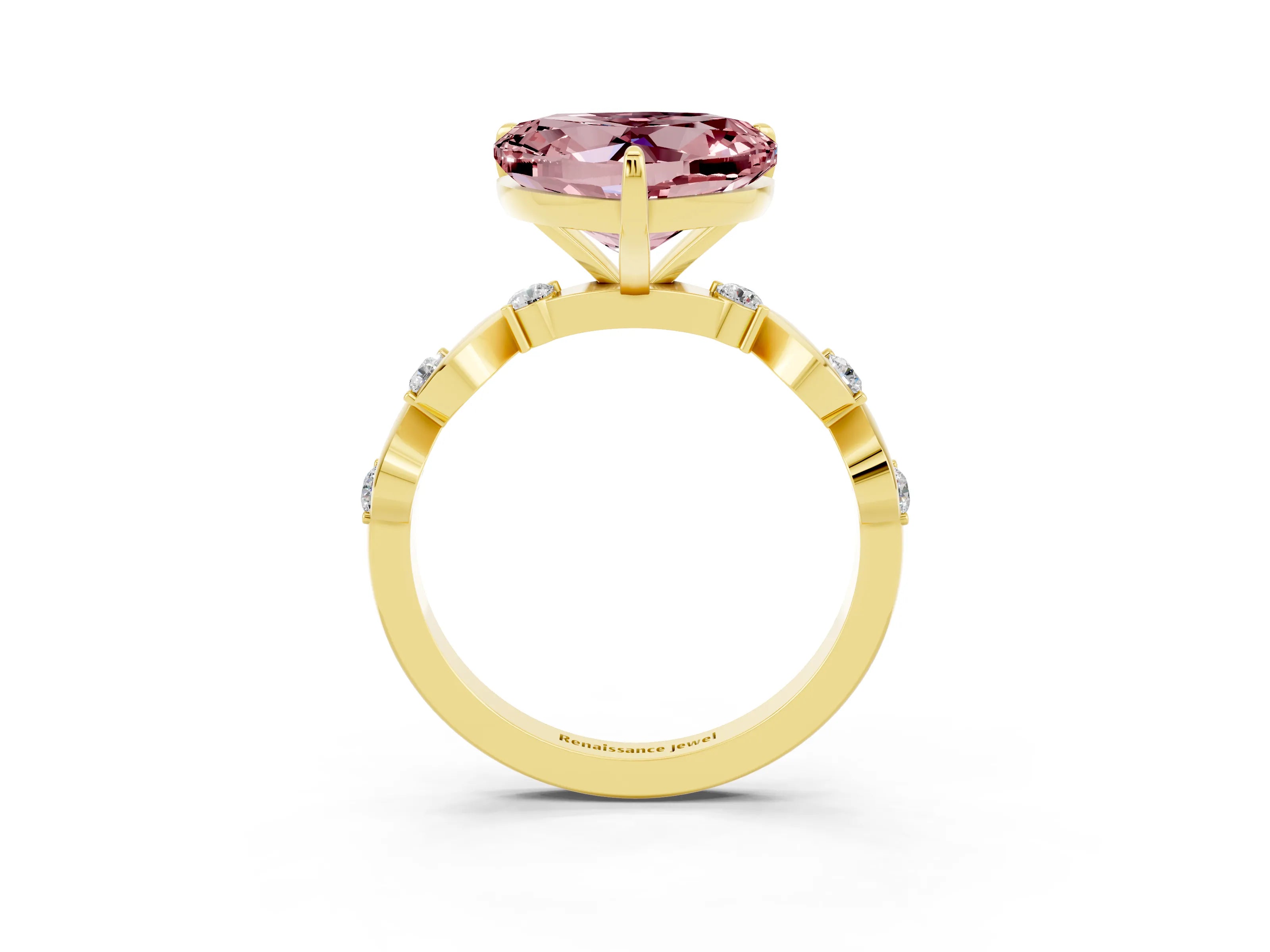 Yellow gold Heart Cut Morganite Solitaire Twisted Band with Round  Accents and Prong Setting_15