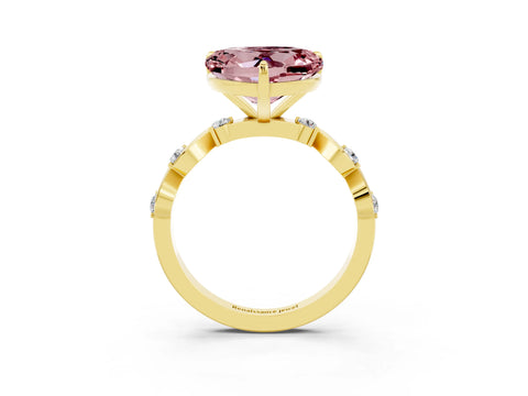 Yellow gold Heart Cut Morganite Solitaire Twisted Band with Round  Accents and Prong Setting_15