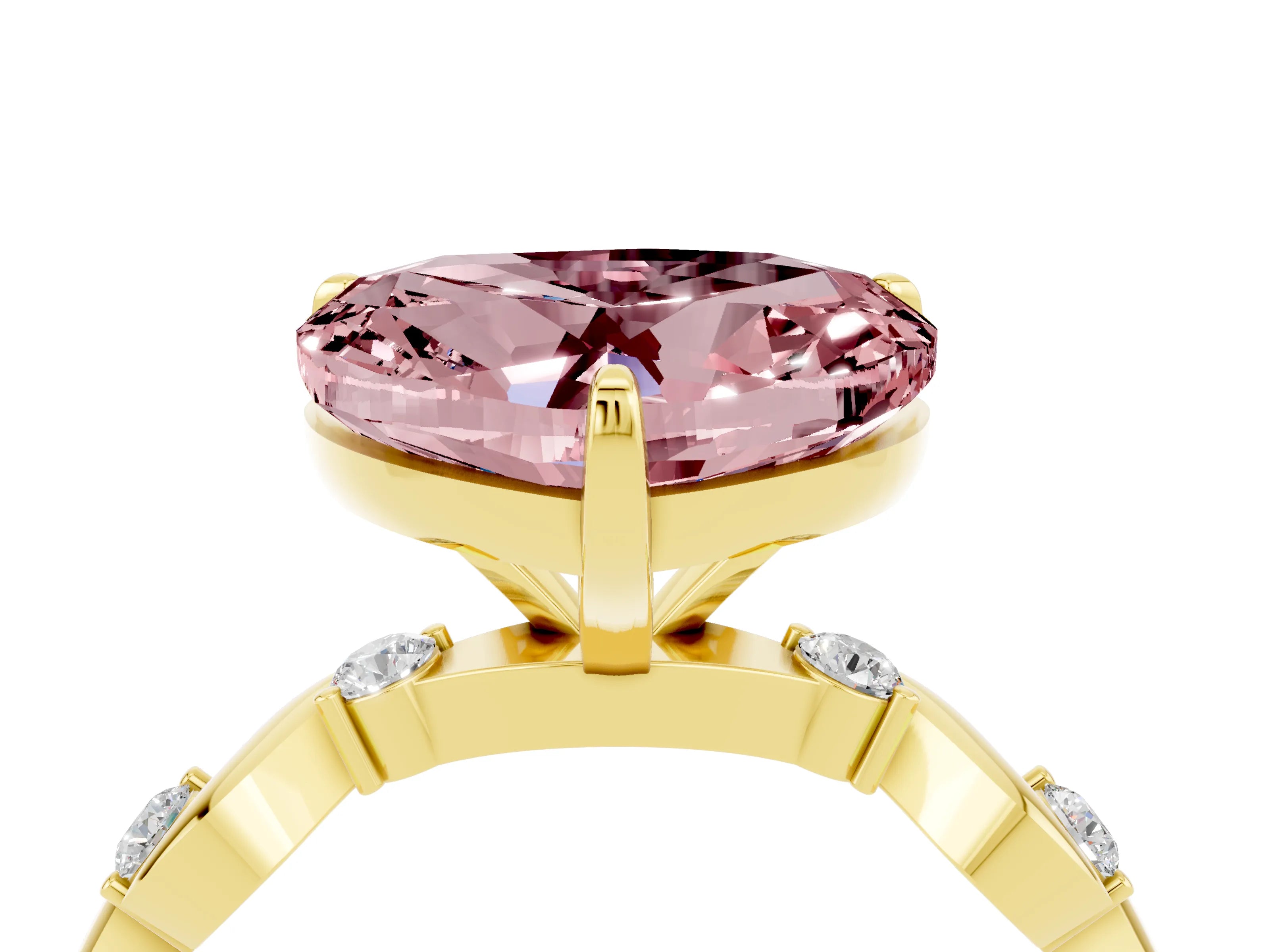 Yellow gold Heart Cut Morganite Solitaire Twisted Band with Round  Accents and Prong Setting_16