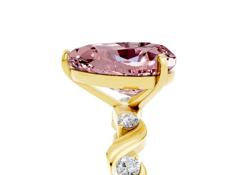 Yellow gold Heart Cut Morganite Solitaire Twisted Band with Round  Accents and Prong Setting_17