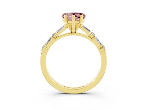 Yellow gold Heart Cut Morganite Solitaire with Side Baguettes and Channel Set Band_3