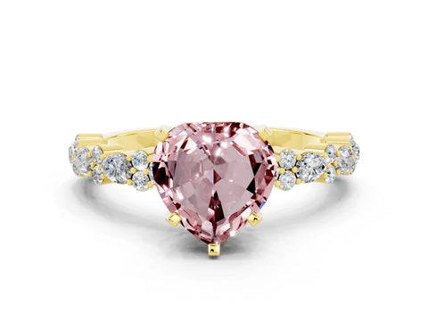 Yellow gold Heart Cut Morganite Solitaire with Side Stones, Pave Band, Four-Prong Setting_36
