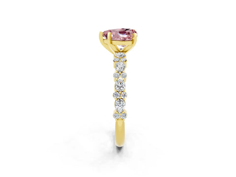 Yellow gold Heart Cut Morganite Solitaire with Side Stones, Pave Band, Four-Prong Setting_38