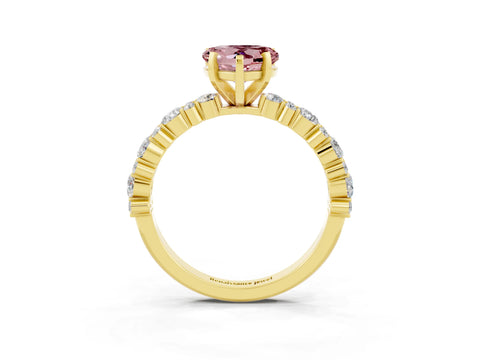 Yellow gold Heart Cut Morganite Solitaire with Side Stones, Pave Band, Four-Prong Setting_39