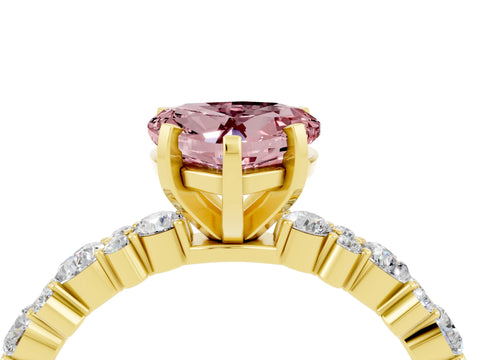Yellow gold Heart Cut Morganite Solitaire with Side Stones, Pave Band, Four-Prong Setting_40