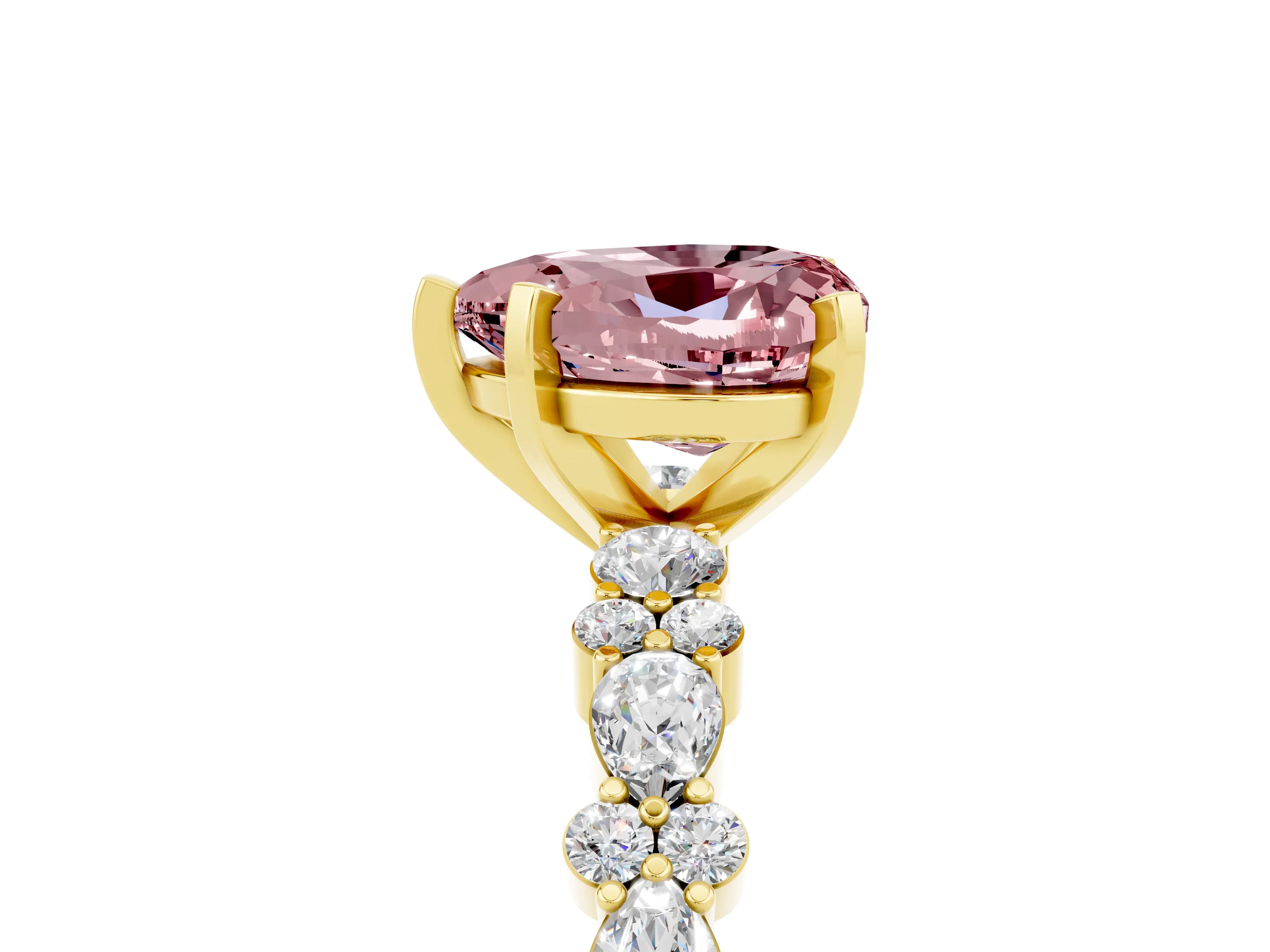 Yellow gold Heart Cut Morganite Solitaire with Side Stones, Pave Band, Four-Prong Setting_41